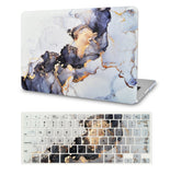 KECC Macbook Case with Cut Out Logo + Keyboard Cover Package | White Marble Blue Gold