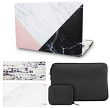 KECC Macbook Case with Cut Out Logo + Keyboard Cover + Slim Sleeve + Screen Protector + Pouch |White Marble with Pink Black