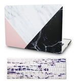 Macbook Case with Keyboard Cover Package | Marble Collection - White Marble with Pink Black - Case Kool