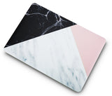 KECC Macbook Case with Cut Out Logo + Keyboard Cover + Slim Sleeve + Screen Protector + Pouch |White Marble with Pink Black