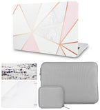 KECC Macbook Case with Cut Out Logo + Keyboard Cover + Slim Sleeve + Screen Protector + Pouch |White Marble with Pink Grey 2