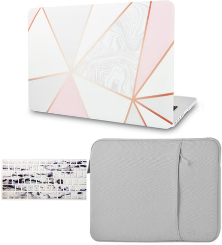 KECC Macbook Case with Cut Out Logo + Keyboard Cover and Sleeve Package | Painting Collection - White Marble with Pink Grey 2