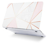 KECC Macbook Case with Cut Out Logo + Keyboard Cover + Slim Sleeve + Screen Protector + Pouch |White Marble with Pink Grey 2