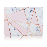 KECC Macbook Case with Cut Out Logo + Keyboard Cover + Slim Sleeve + Screen Protector + Pouch |White Marble with Pink Grey