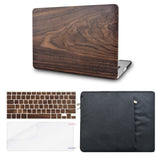 KECC Macbook Case with Cut Out Logo + Keyboard Cover, Screen Protector and Sleeve Package | Walnut Wood