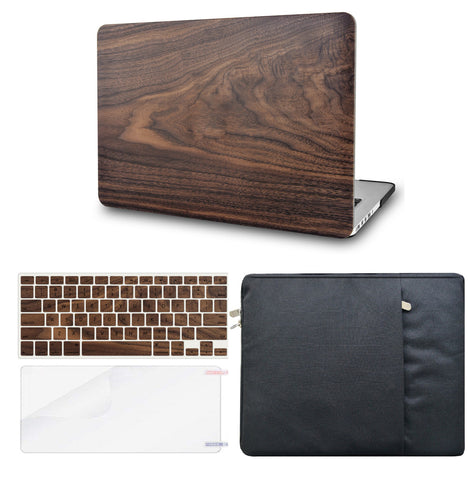KECC Macbook Case with Cut Out Logo + Keyboard Cover, Screen Protector and Sleeve Package | Walnut Wood