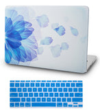 KECC Macbook Case with Cut Out Logo + Keyboard Cover Package | Floral Collection - Blue Flower