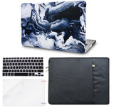 KECC Macbook Case with Cut Out Logo + Keyboard Cover, Screen Protector and Sleeve Package | Marble Collection - Black Grey Marble