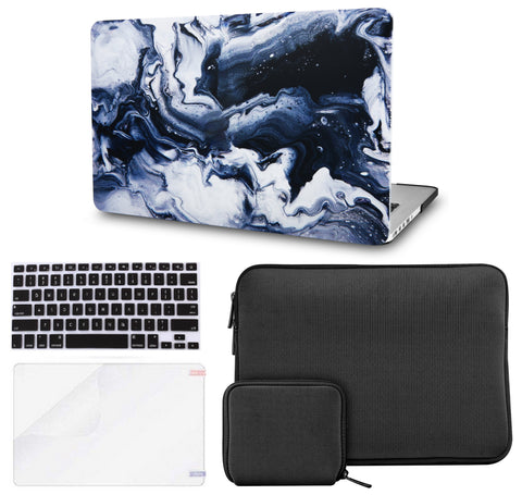 KECC Macbook Case with Cut Out Logo + Keyboard Cover + Slim Sleeve + Screen Protector + Pouch |Black Grey Marble