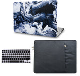 KECC Macbook Case with Cut Out Logo + Keyboard Cover and Sleeve Package | Marble Collection - Black Grey Marble