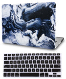 KECC Macbook Case with Cut Out Logo + Keyboard Cover Package | Marble Collection - Black Grey Marble