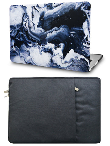 KECC Macbook Case with Cut Out Logo + Sleeve Package | Marble Collection - Black Grey Marble