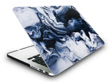 KECC Macbook Case with Cut Out Logo + Keyboard Cover Package | Marble Collection - Black Grey Marble