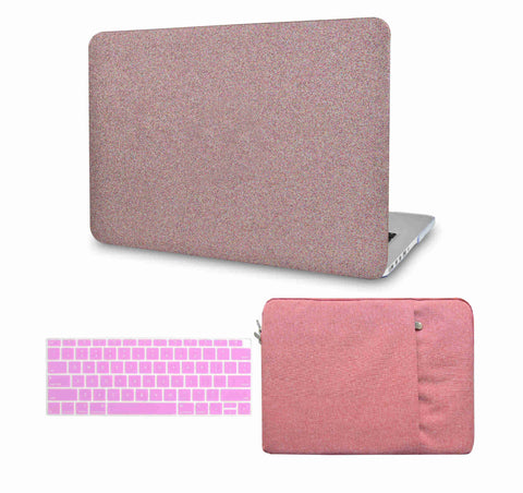 KECC Macbook Case with Cut Out Logo + Keyboard Cover and Sleeve Package | Baby pink sparkling