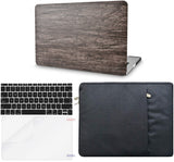 KECC Macbook Case with Cut Out Logo + Keyboard Cover, Screen Protector and Sleeve Package | Leather Collection - Brown Wood Leather