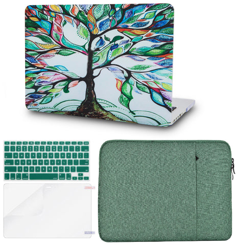 KECC Macbook Case with Cut Out Logo + Keyboard Cover, Screen Protector and Sleeve Package | Painting Collection - Colorful Tree