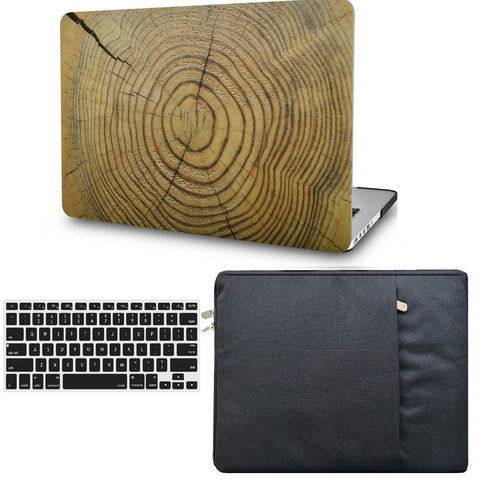 KECC Macbook Case with Cut Out Logo + Keyboard Cover and Sleeve Package | Wood Collection - Cracked Wood