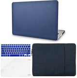 KECC Macbook Case with Cut Out Logo + Keyboard Cover, Screen Protector and Sleeve Package | Leather Collection - Dark Blue Leather