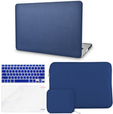 KECC Macbook Case with Cut Out Logo + Keyboard Cover + Slim Sleeve + Screen Protector + Pouch |Dark Blue Leather