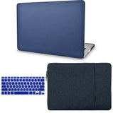 KECC Macbook Case with Cut Out Logo + Keyboard Cover and Sleeve Package | Leather Collection - Dark Blue Leather