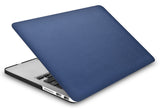 KECC Macbook Case with Cut Out Logo + Keyboard Cover, Screen Protector and Sleeve Package | Leather Collection - Dark Blue Leather