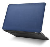 KECC Macbook Case with Cut Out Logo + Keyboard Cover + Slim Sleeve + Screen Protector + Pouch |Dark Blue Leather