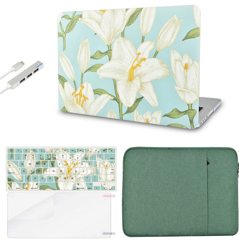 KECC Macbook Case with Cut Out Logo + Keyboard Cover, Screen Protector and Sleeve Sleeve Bag and USB |Flower 11