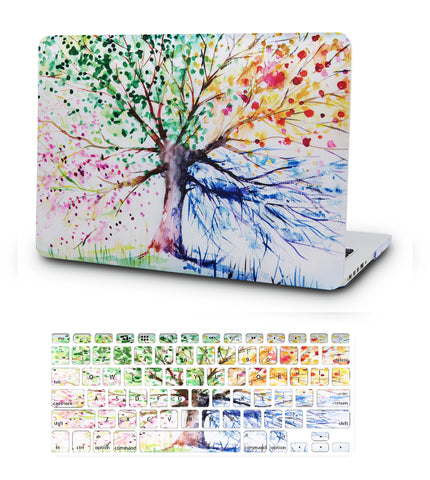 KECC Macbook Case with Cut Out Logo + Keyboard Cover Package | Oil Painting Collection - Four Season Tree