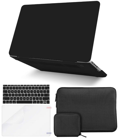 KECC Macbook Case with Cut Out Logo + Keyboard Cover + Slim Sleeve + Screen Protector + Pouch |Matte Black