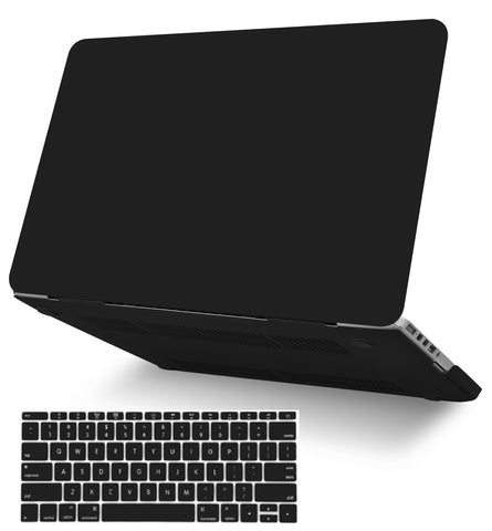KECC Macbook Case with Cut Out Logo + Keyboard Cover Package | Color Collection - Matte Black