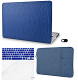 KECC Macbook Case with Cut Out Logo + Keyboard Cover, Screen Protector and Sleeve Sleeve Bag and Webcam Cover| Leather Collection-Matte Blue Crocodile Leather