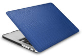 KECC Macbook Case with Cut Out Logo + Keyboard Cover, Screen Protector and Sleeve Sleeve Bag | Leather Collection-Matte Blue Crocodile Leather
