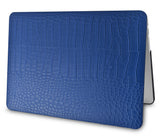 KECC Macbook Case with Cut Out Logo + Keyboard Cover and Sleeve Package | Matte Blue Crocodile Leather