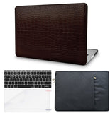 KECC Macbook Case with Cut Out Logo + Keyboard Cover, Screen Protector and Sleeve Package | Leather Collection-Matte Brown Crocodile Leather