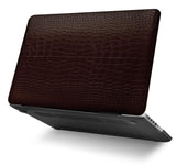 KECC Macbook Case with Cut Out Logo + Keyboard Cover, Screen Protector and Sleeve Sleeve Bag and Webcam Cover| Leather Collection-Matte Brown Crocodile
