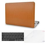 KECC Macbook Case with Cut Out Logo + Keyboard Cover and Screen Protector Package | Leather Collection - Matte Chestnut Crocodile Leather