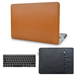 KECC Macbook Case with Cut Out Logo + Keyboard Cover and Sleeve Package |  Matte Chestnut Crocodile Leather