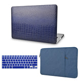 KECC Macbook Case with Cut Out Logo + Keyboard Cover and Sleeve Package | Matte Navy Crocodile Leather