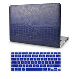 KECC Macbook Case with Cut Out Logo + Keyboard Cover Package | Matte Navy Crocodile Leather