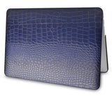 KECC Macbook Case with Cut Out Logo + Keyboard Cover and Sleeve Package | Matte Navy Crocodile Leather