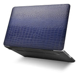 KECC Macbook Case with Cut Out Logo + Keyboard Cover, Screen Protector and Sleeve Package | Leather Collection-Matte Navy Crocodile Leather