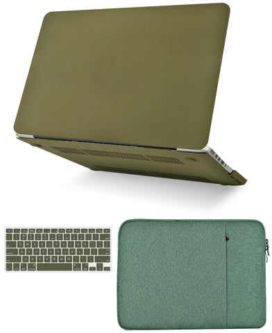 KECC Macbook Case with Cut Out Logo + Keyboard Cover and Sleeve Package |  Matte Olive Green