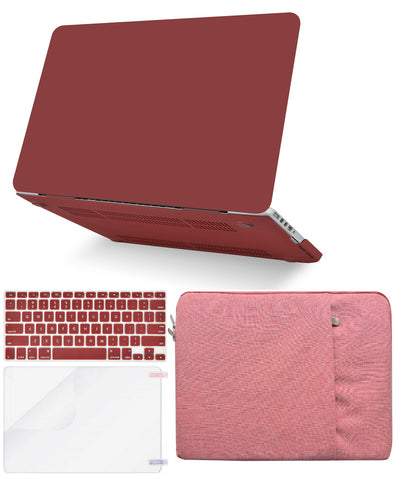 KECC Macbook Case with Cut Out Logo + Keyboard Cover, Screen Protector and Sleeve Package | Color Collection - Matte Wine Red