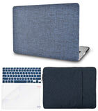 KECC Macbook Case with Cut Out Logo + Keyboard Cover, Screen Protector and Sleeve Package | Color Collection - Navy Fabric