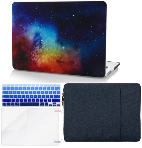 KECC Macbook Case with Cut Out Logo + Keyboard Cover, Screen Protector and Sleeve Package | Galaxy Space Collection - Night Dream