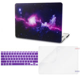 KECC Macbook Case with Cut Out Logo + Keyboard Cover and Screen Protector Package | Galaxy Space Collection - Purple