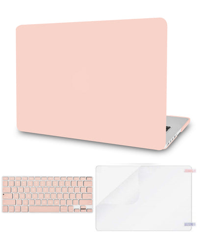 KECC Macbook Case with Cut Out Logo + Keyboard Cover and Screen Protector Package | Color Collection - Pale Pink