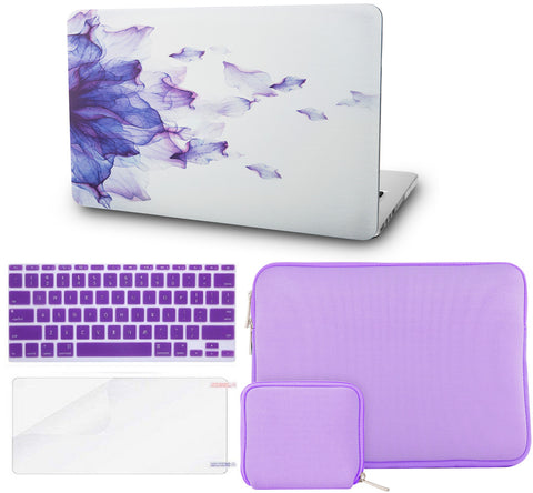 KECC Macbook Case with Cut Out Logo + Keyboard Cover + Slim Sleeve + Screen Protector + Pouch |Purple Flower
