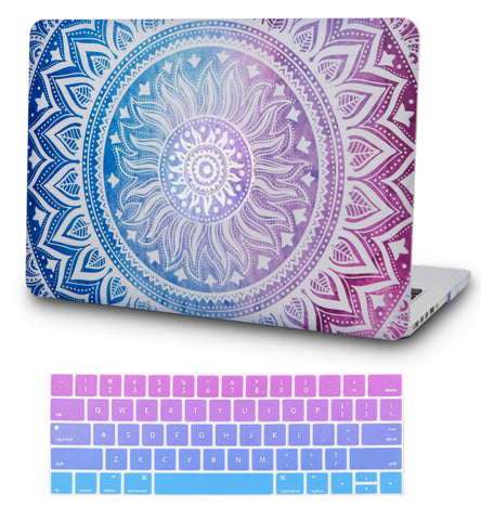 KECC Macbook Case with Cut Out Logo + Keyboard Cover Package | Color Collection - Purple Medallion