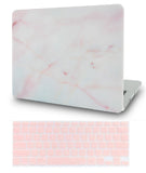 KECC Macbook Case with Cut Out Logo + Keyboard Cover Package | Color Collection - Pink Marble + Matching Keyboard Cover